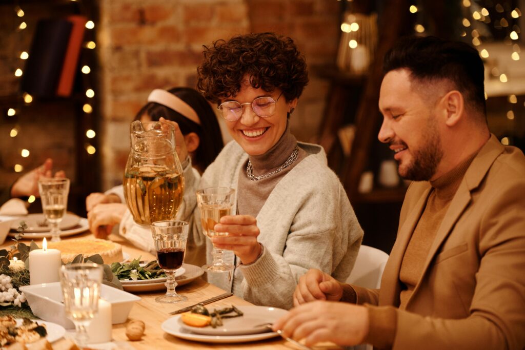 Warm and joyous family dinner celebration with festive décor and togetherness.